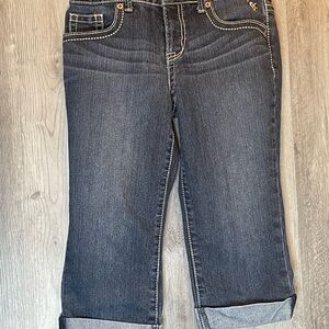 Justice Girls Capri Jeans Size 12R Dark Wash Stretch Cuffed Denim Pants